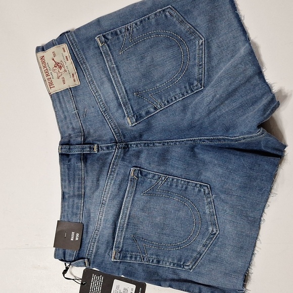 True Religion NEW Maisie Indie Sleeze High Rise Raw Hem Denim Shorts Size 28 - Picture 5 of 14